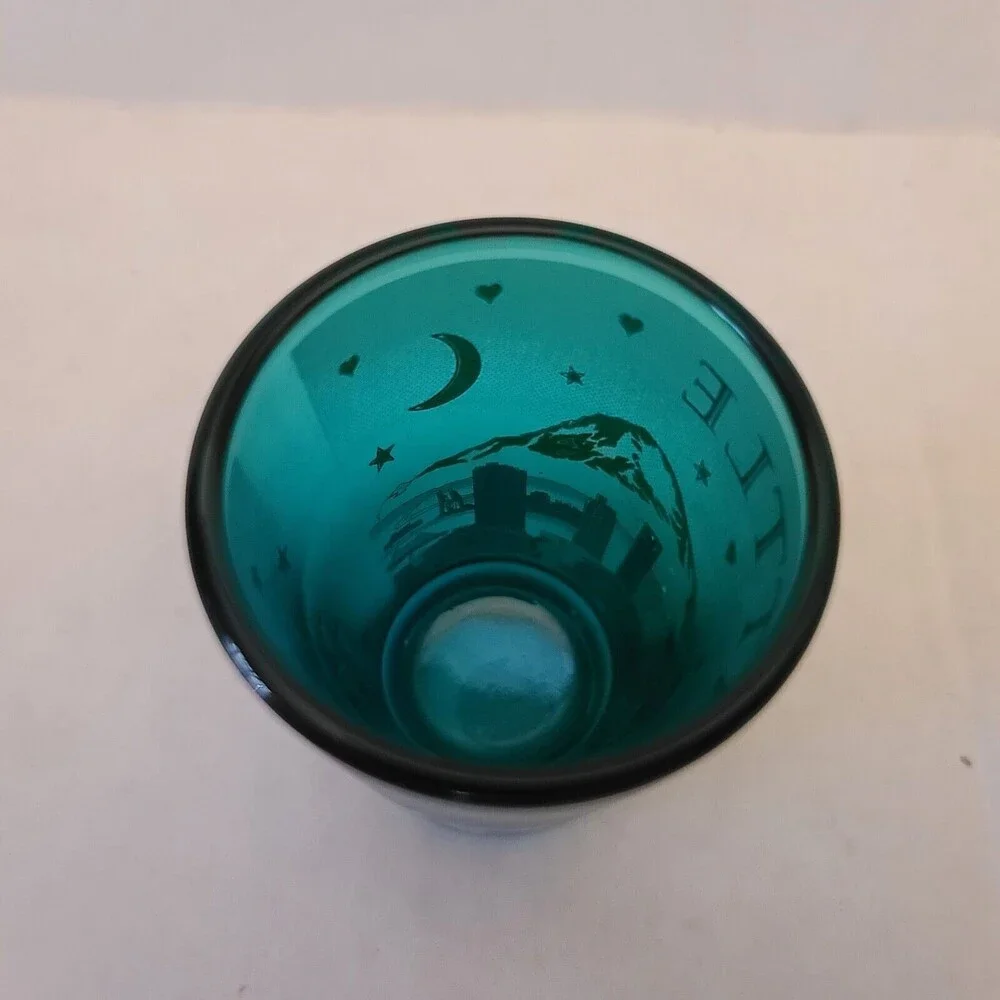 Seattle Washington Mountain Skyline Teal Shot Glass